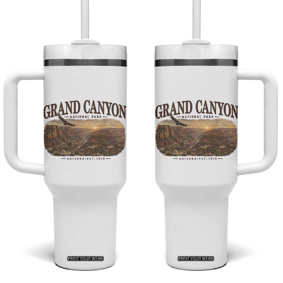 Grand Canyon National Park Arizona Established 1919 Tumbler With Handle Retro Deer Wildlife Nature Hiking Southwest Souvenir