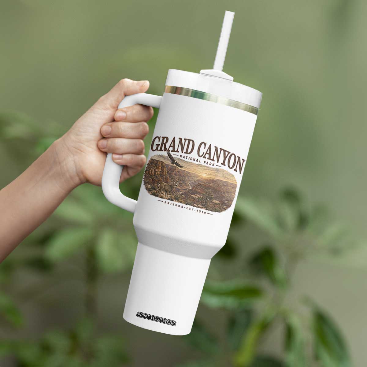 Grand Canyon National Park Arizona Established 1919 Tumbler With Handle Retro Deer Wildlife Nature Hiking Southwest Souvenir