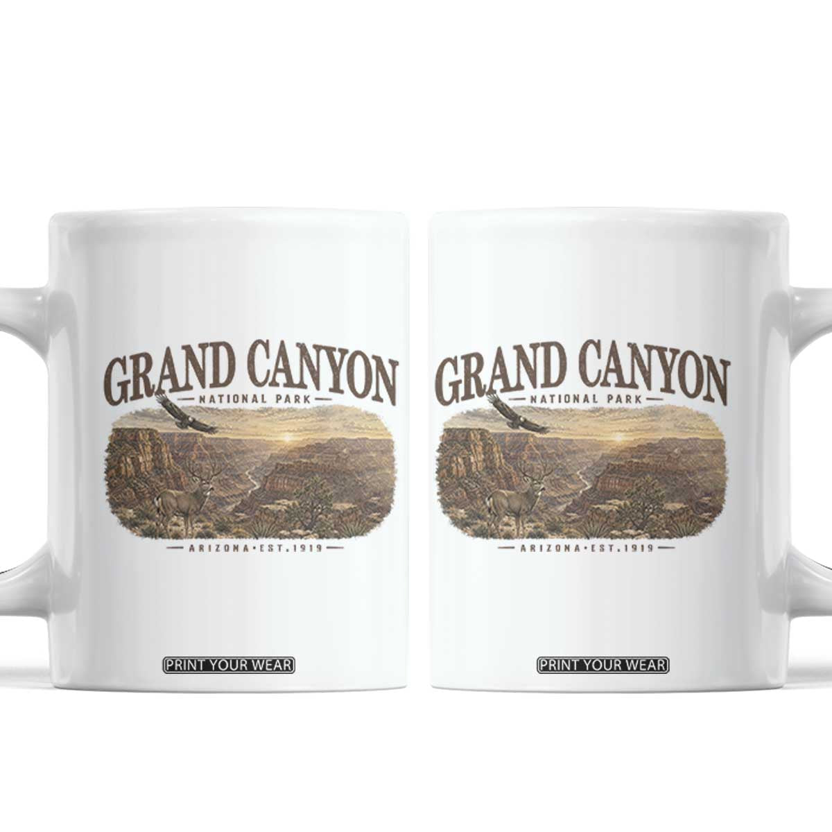 Grand Canyon National Park Arizona Established 1919 Coffee Mug Retro Deer Wildlife Nature Hiking Southwest Souvenir TS14 White Print Your Wear