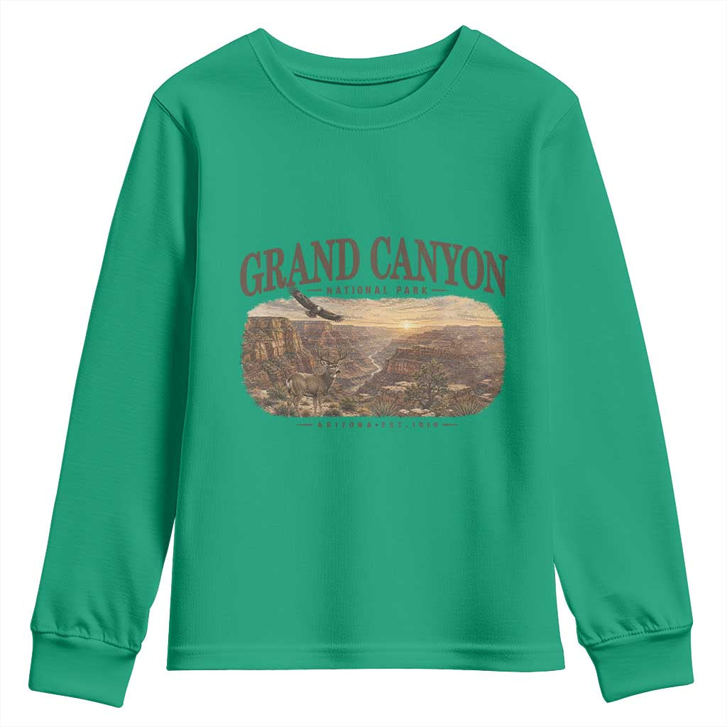 Grand Canyon National Park Arizona Established 1919 Youth Sweatshirt Retro Deer Wildlife Nature Hiking Southwest Souvenir