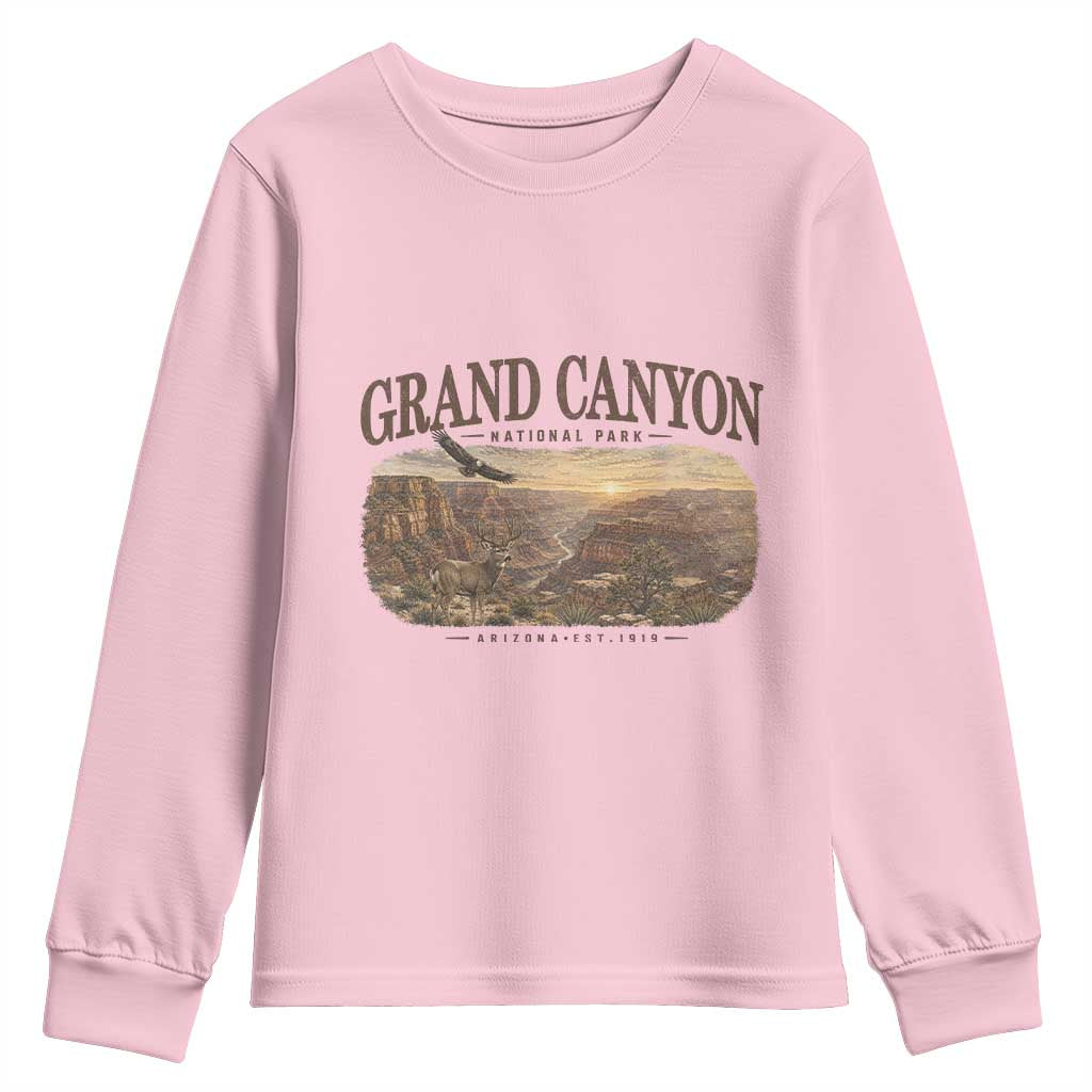 Grand Canyon National Park Arizona Established 1919 Youth Sweatshirt Retro Deer Wildlife Nature Hiking Southwest Souvenir