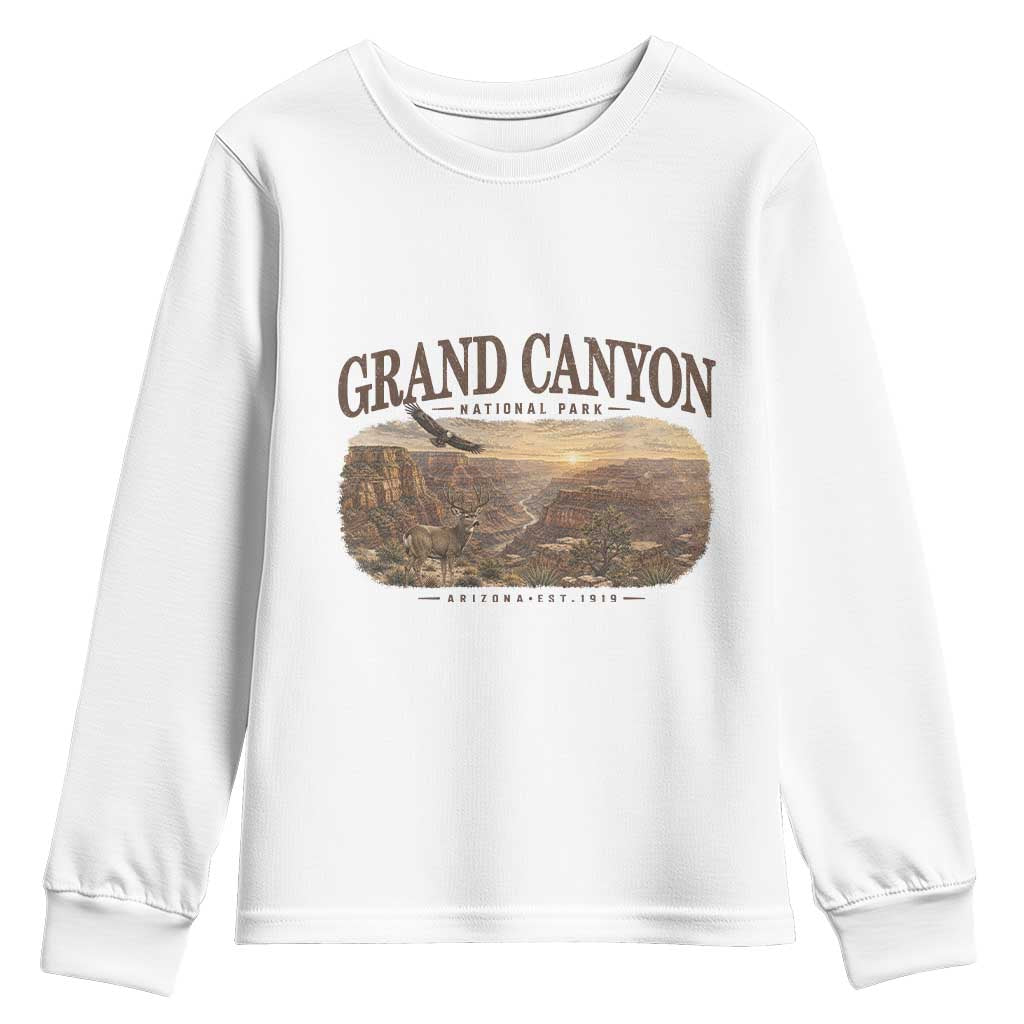 Grand Canyon National Park Arizona Established 1919 Youth Sweatshirt Retro Deer Wildlife Nature Hiking Southwest Souvenir