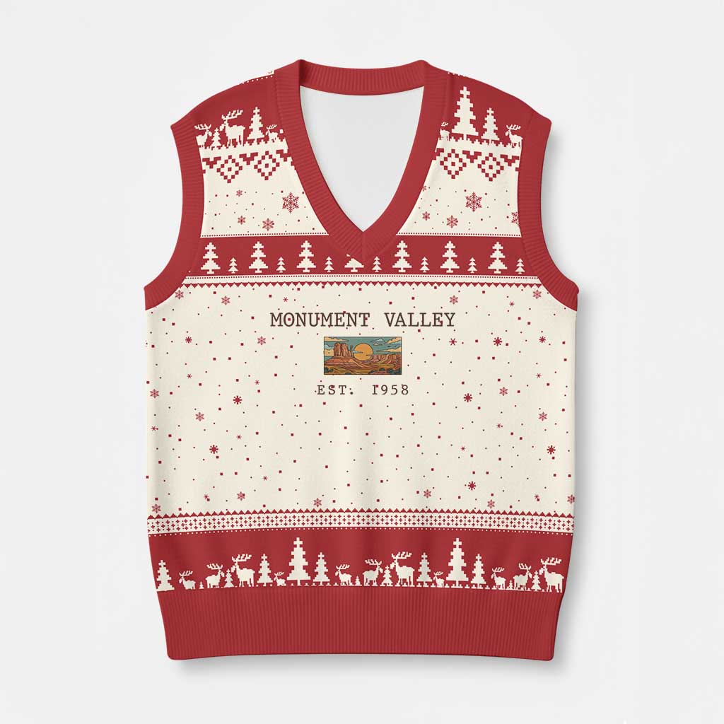 Retro Monument Valley Arizona Sunset Established 1958 V-Neck Knit Sweater Vest Southwest Desert Road Trip Eagle Nature Souvenir TS14 Beige Red Print Your Wear