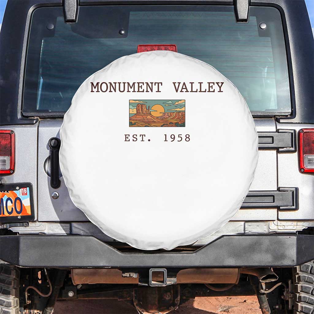Retro Monument Valley Arizona Sunset Established 1958 Spare Tire Cover Southwest Desert Road Trip Eagle Nature Souvenir TS14 No hole White Print Your Wear