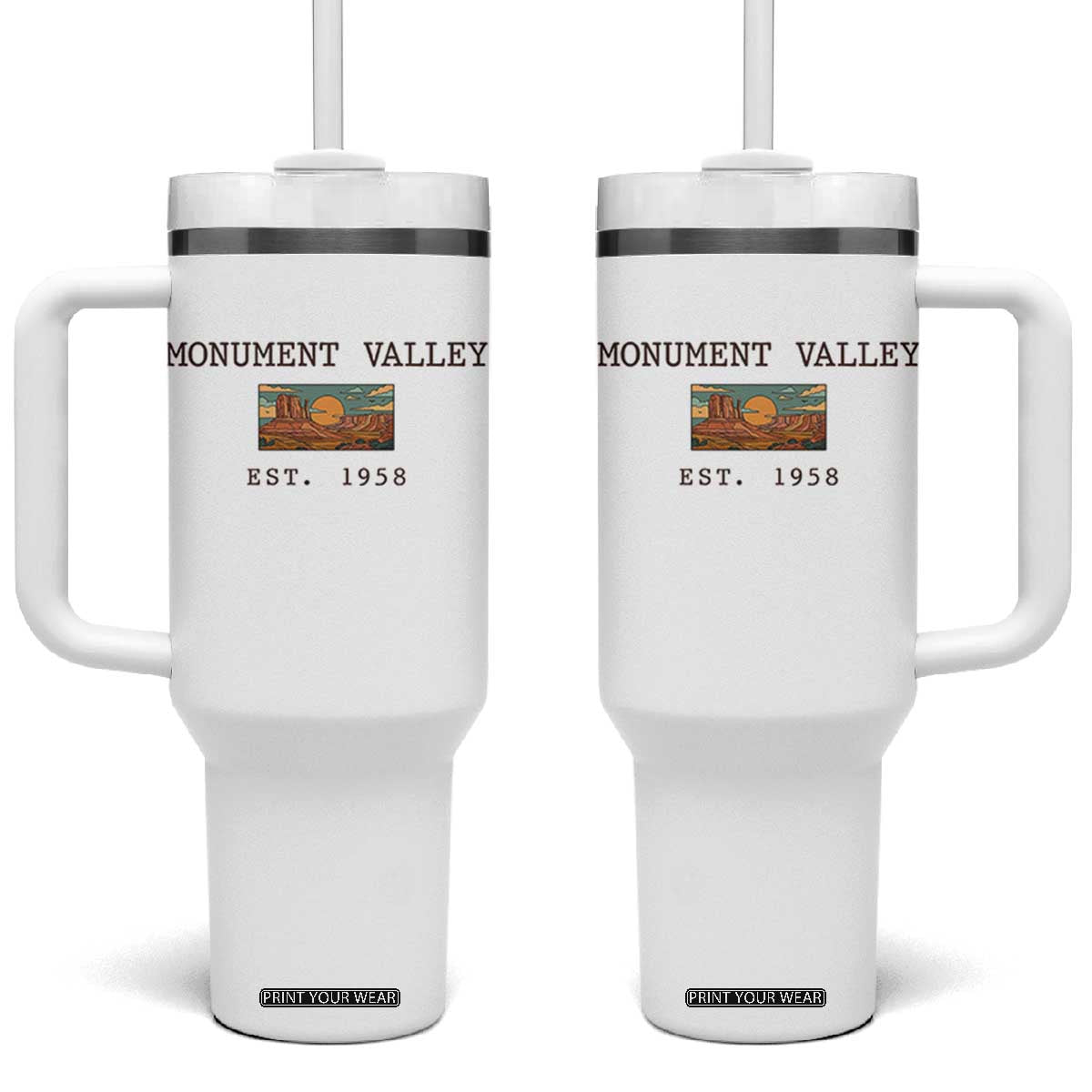 Retro Monument Valley Arizona Sunset Established 1958 Tumbler With Handle Southwest Desert Road Trip Eagle Nature Souvenir TS14 One Size: 40 oz White Print Your Wear