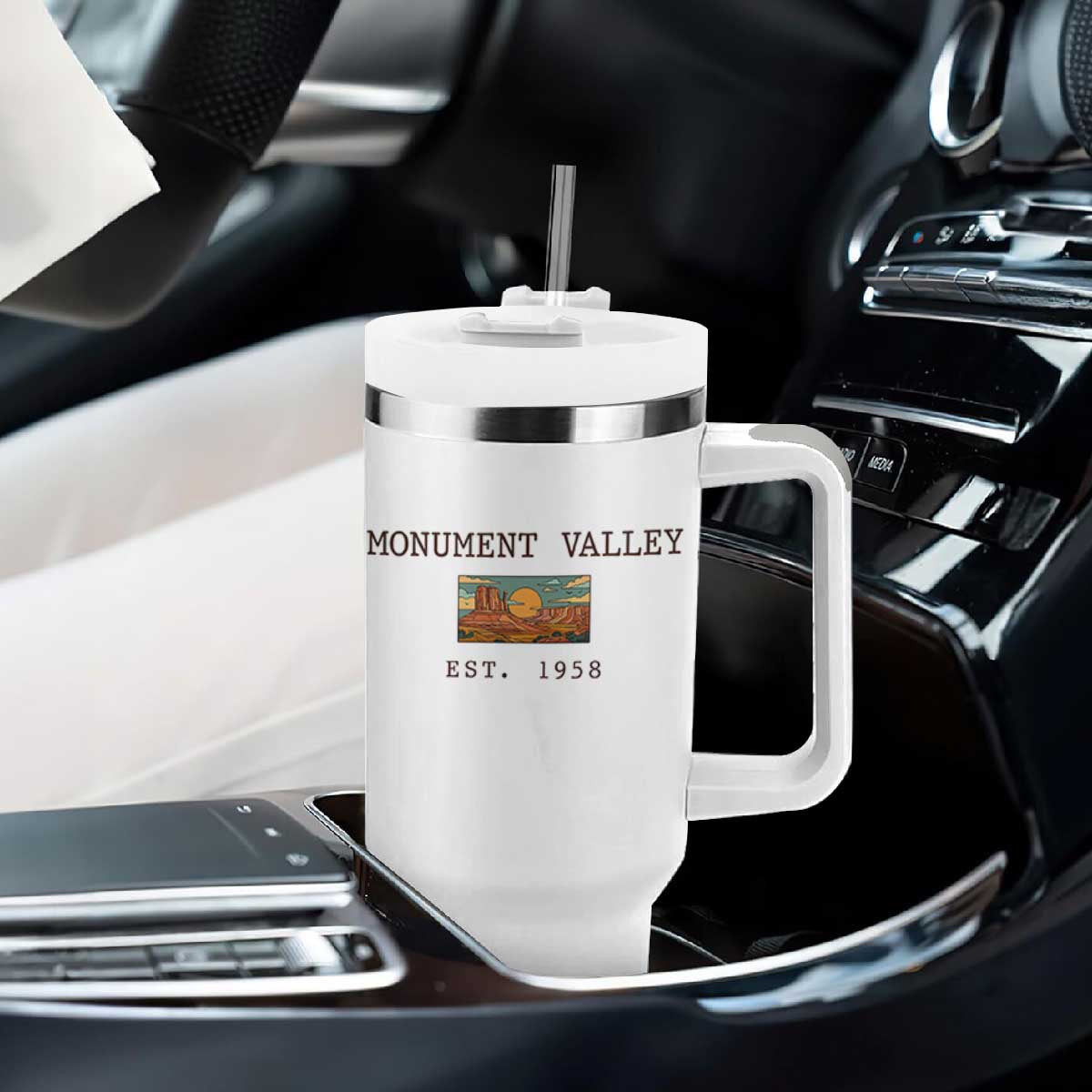 Retro Monument Valley Arizona Sunset Established 1958 Tumbler With Handle Southwest Desert Road Trip Eagle Nature Souvenir
