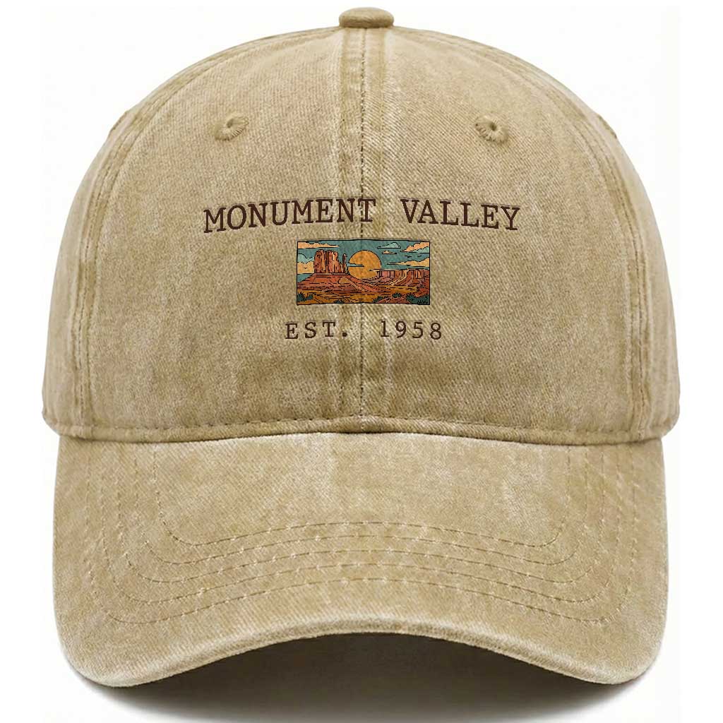 Retro Monument Valley Arizona Sunset Established 1958 Washed Cotton Baseball Cap Southwest Desert Road Trip Eagle Nature Souvenir TS14 Print Your Wear