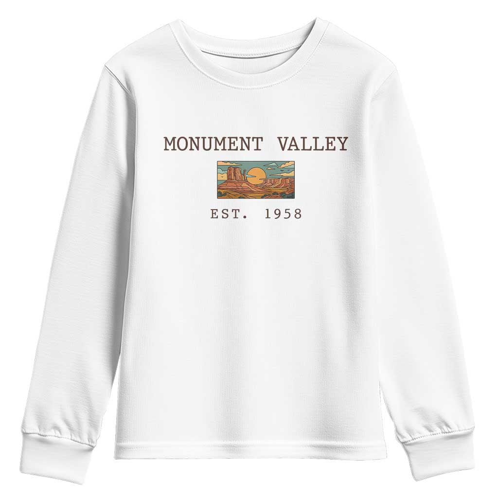 Retro Monument Valley Arizona Sunset Established 1958 Youth Sweatshirt Southwest Desert Road Trip Eagle Nature Souvenir TS14 White Print Your Wear