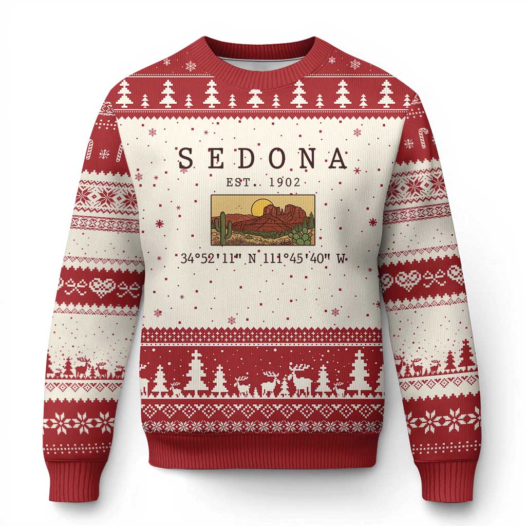 Vintage Sedona Arizona Established 1902 Ugly Christmas Sweater Southwest Desert Cactus Scenic Nature Souvenir