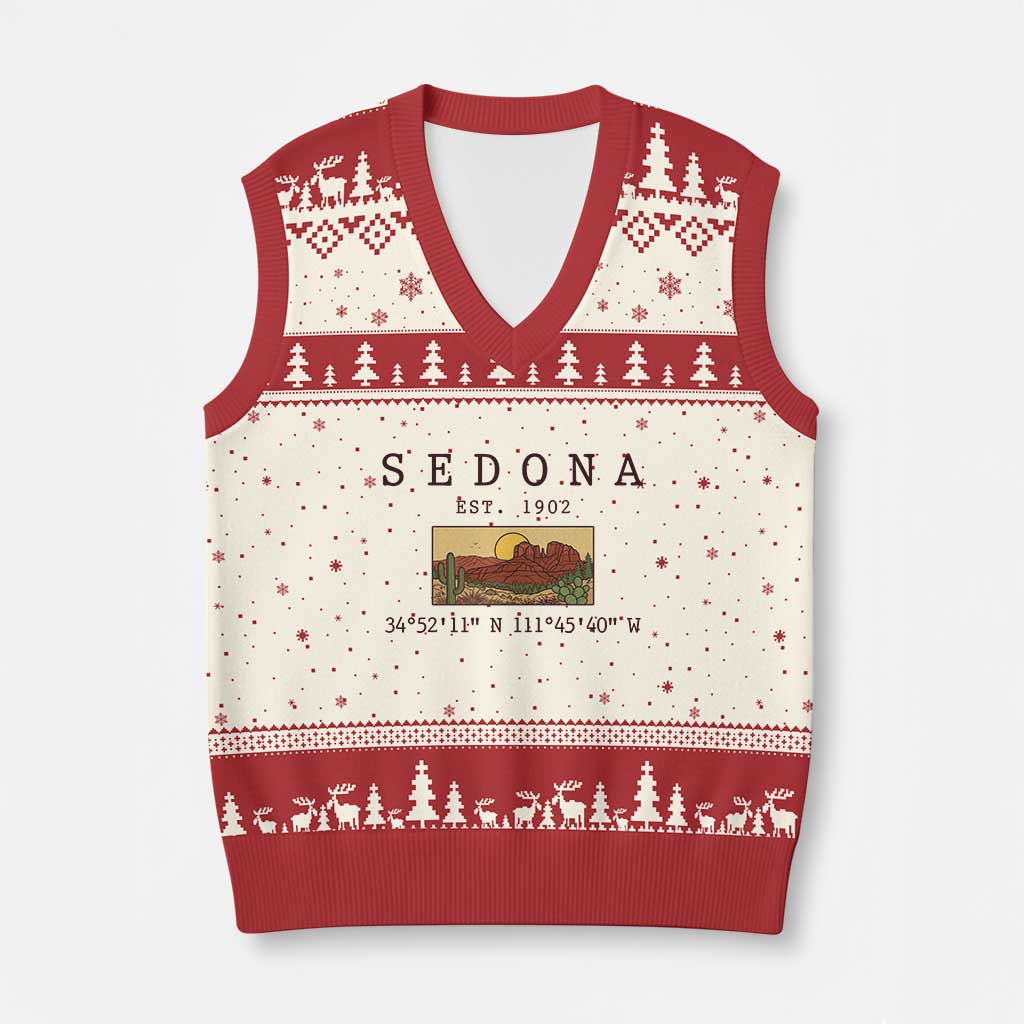 Vintage Sedona Arizona Established 1902 V-Neck Knit Sweater Vest Southwest Desert Cactus Scenic Nature Souvenir TS14 Beige Red Print Your Wear