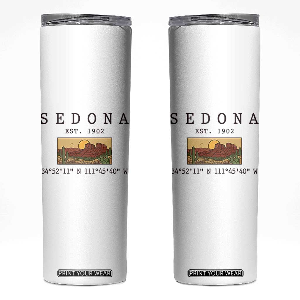Vintage Sedona Arizona Established 1902 Skinny Tumbler Southwest Desert Cactus Scenic Nature Souvenir