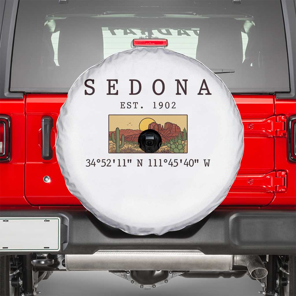 Vintage Sedona Arizona Established 1902 Spare Tire Cover Southwest Desert Cactus Scenic Nature Souvenir TS14 White Print Your Wear