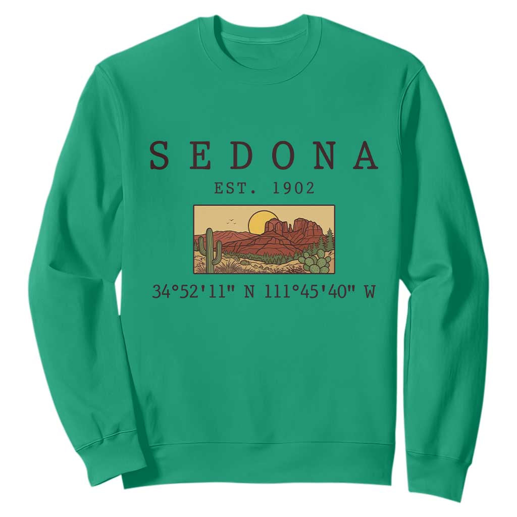 Vintage Sedona Arizona Established 1902 Sweatshirt Southwest Desert Cactus Scenic Nature Souvenir
