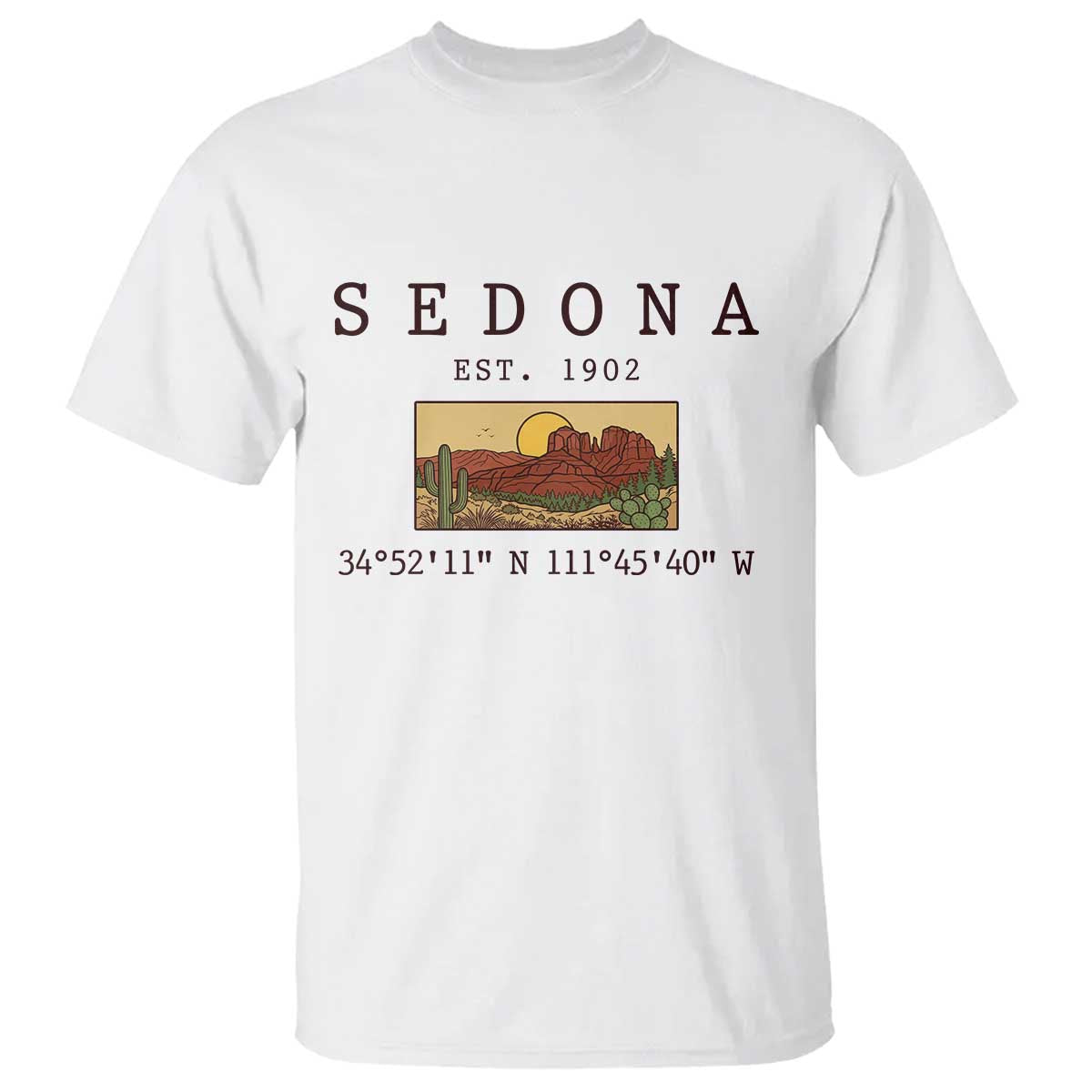 Vintage Sedona Arizona Established 1902 T Shirt Southwest Desert Cactus Scenic Nature Souvenir