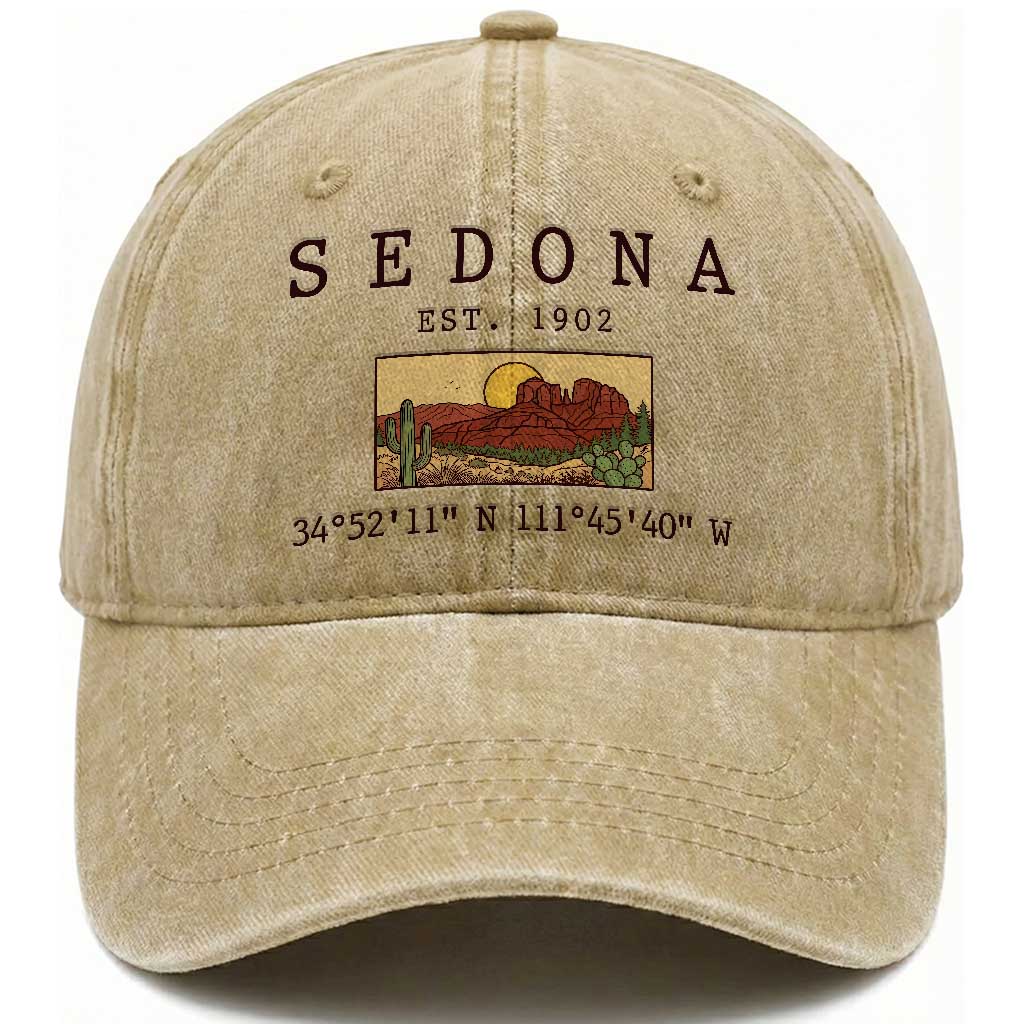 Vintage Sedona Arizona Established 1902 Washed Cotton Baseball Cap Southwest Desert Cactus Scenic Nature Souvenir TS14 Print Your Wear