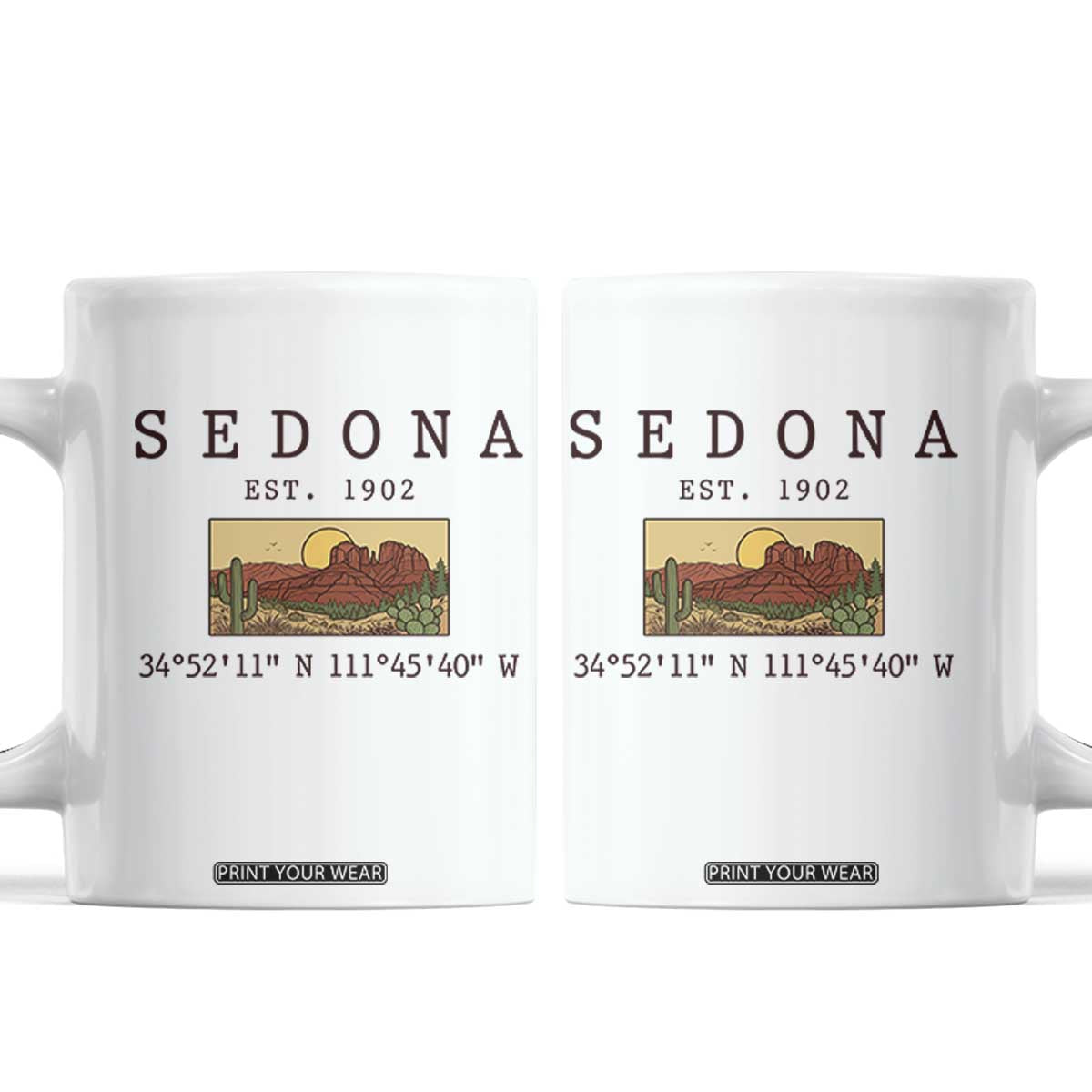 Vintage Sedona Arizona Established 1902 Coffee Mug Southwest Desert Cactus Scenic Nature Souvenir
