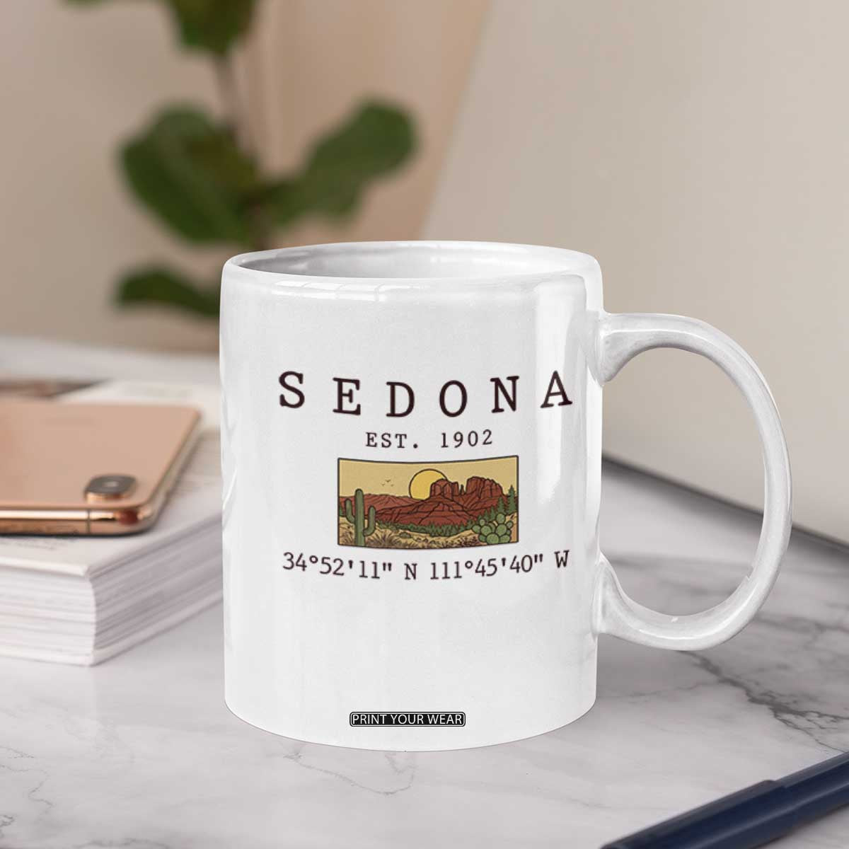 Vintage Sedona Arizona Established 1902 Coffee Mug Southwest Desert Cactus Scenic Nature Souvenir