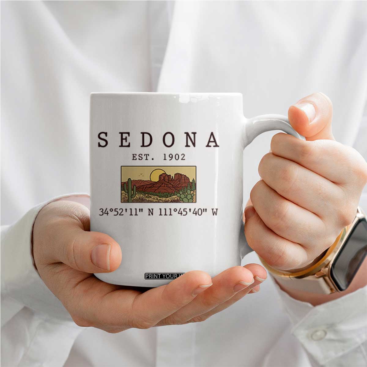 Vintage Sedona Arizona Established 1902 Coffee Mug Southwest Desert Cactus Scenic Nature Souvenir