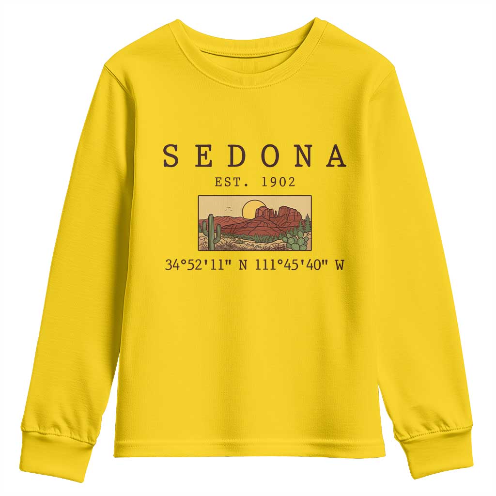 Vintage Sedona Arizona Established 1902 Youth Sweatshirt Southwest Desert Cactus Scenic Nature Souvenir