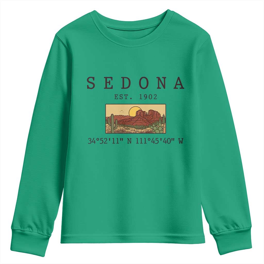 Vintage Sedona Arizona Established 1902 Youth Sweatshirt Southwest Desert Cactus Scenic Nature Souvenir