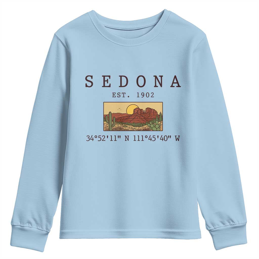 Vintage Sedona Arizona Established 1902 Youth Sweatshirt Southwest Desert Cactus Scenic Nature Souvenir