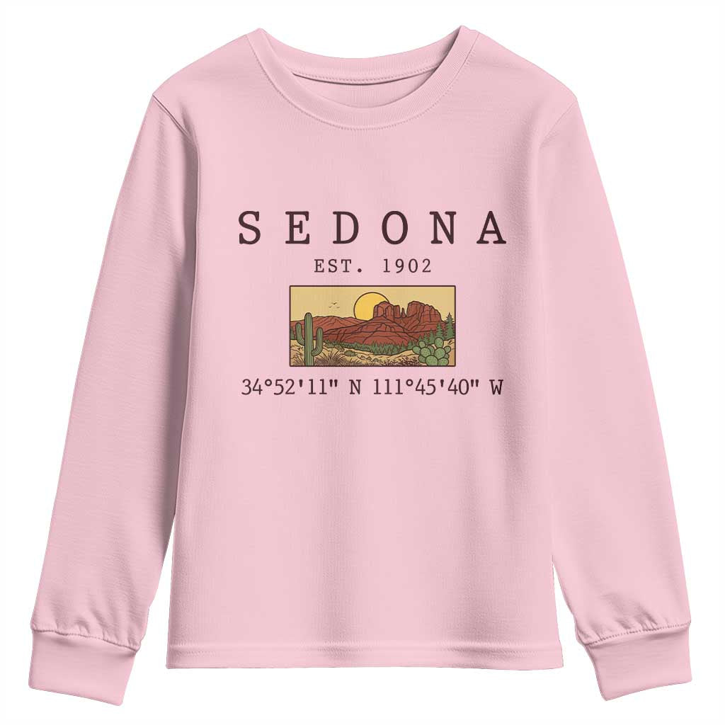 Vintage Sedona Arizona Established 1902 Youth Sweatshirt Southwest Desert Cactus Scenic Nature Souvenir