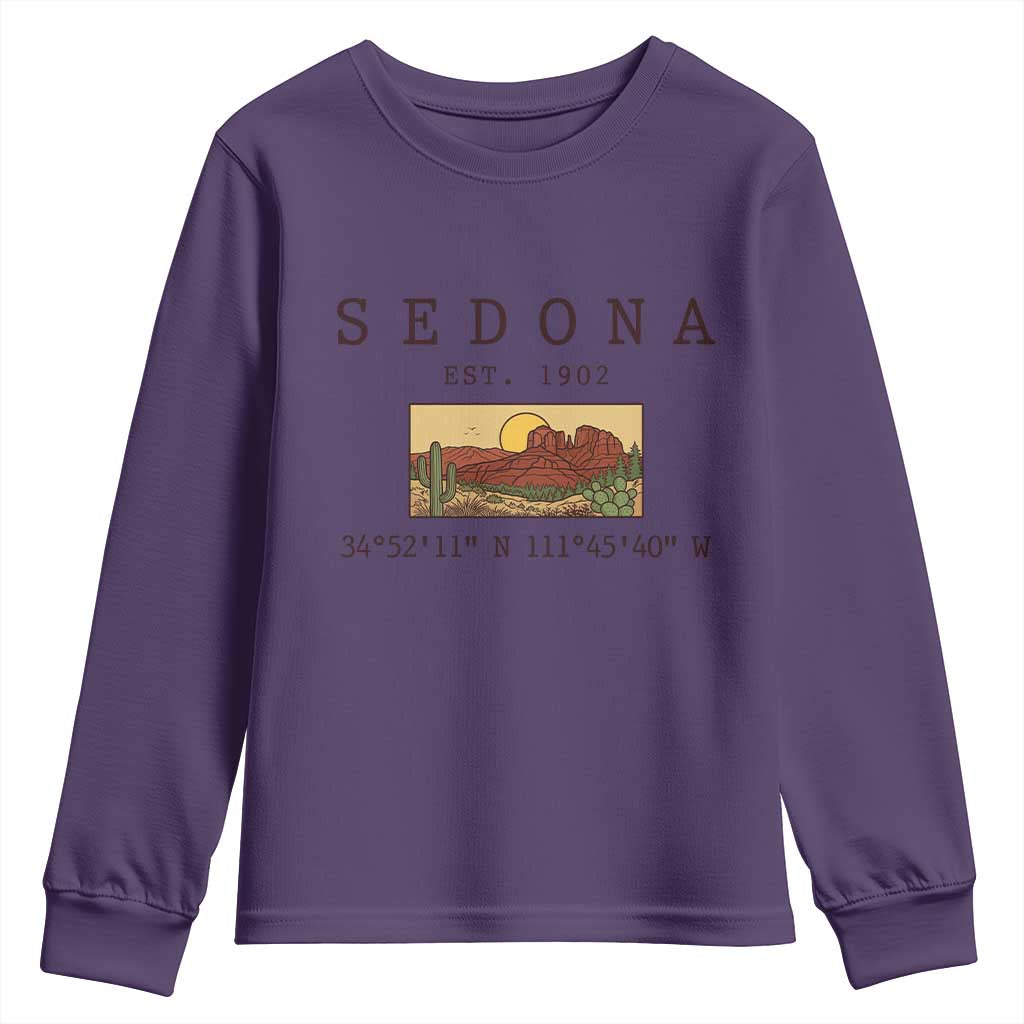 Vintage Sedona Arizona Established 1902 Youth Sweatshirt Southwest Desert Cactus Scenic Nature Souvenir