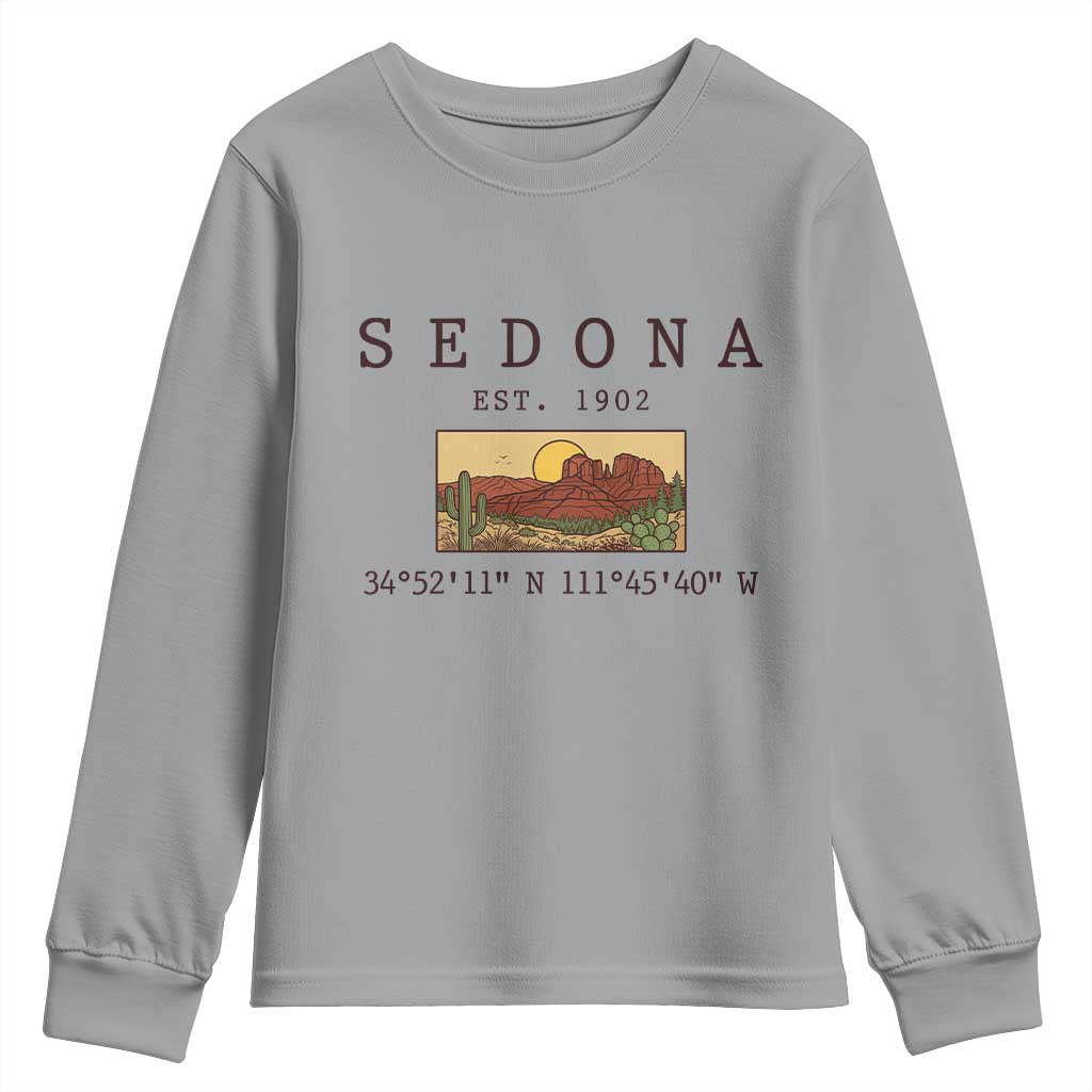 Vintage Sedona Arizona Established 1902 Youth Sweatshirt Southwest Desert Cactus Scenic Nature Souvenir