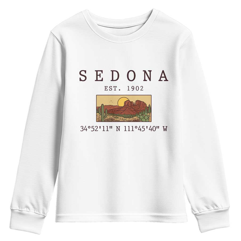 Vintage Sedona Arizona Established 1902 Youth Sweatshirt Southwest Desert Cactus Scenic Nature Souvenir