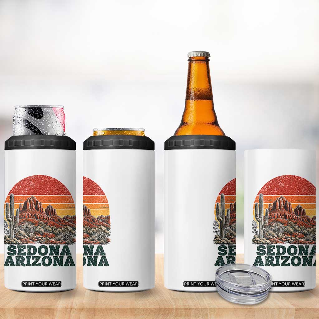 Retro Sedona Arizona Mountain 4 in 1 Can Cooler Tumbler Southwest Hiking Outdoor Nature Souvenir