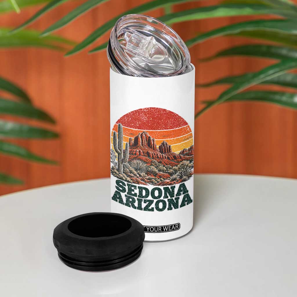 Retro Sedona Arizona Mountain 4 in 1 Can Cooler Tumbler Southwest Hiking Outdoor Nature Souvenir