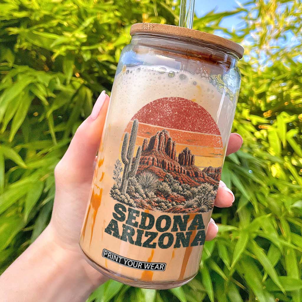 Retro Sedona Arizona Mountain Glass Can Southwest Hiking Outdoor Nature Souvenir TS14 White Print Your Wear