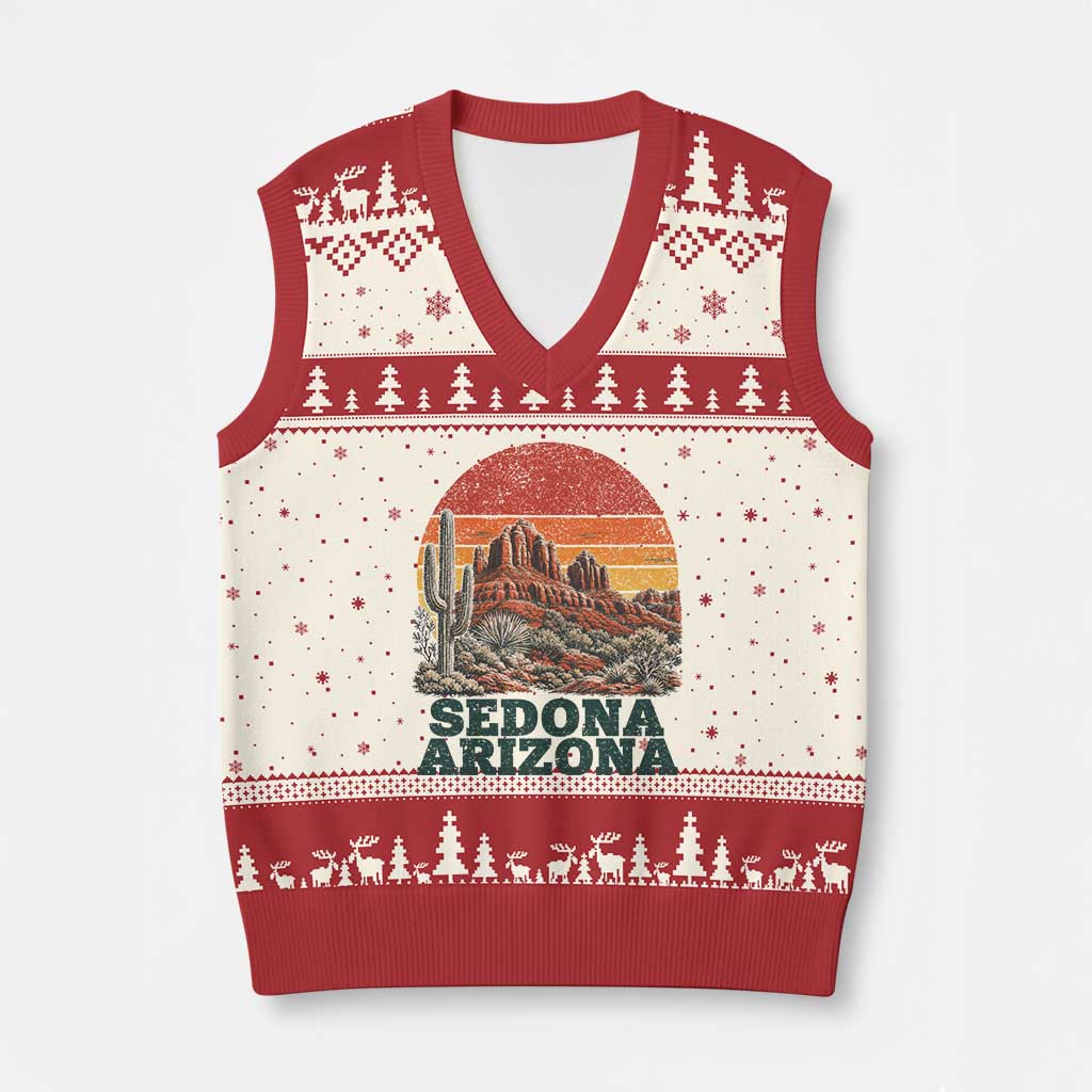 Retro Sedona Arizona Mountain V-Neck Knit Sweater Vest Southwest Hiking Outdoor Nature Souvenir TS14 Beige Red Print Your Wear