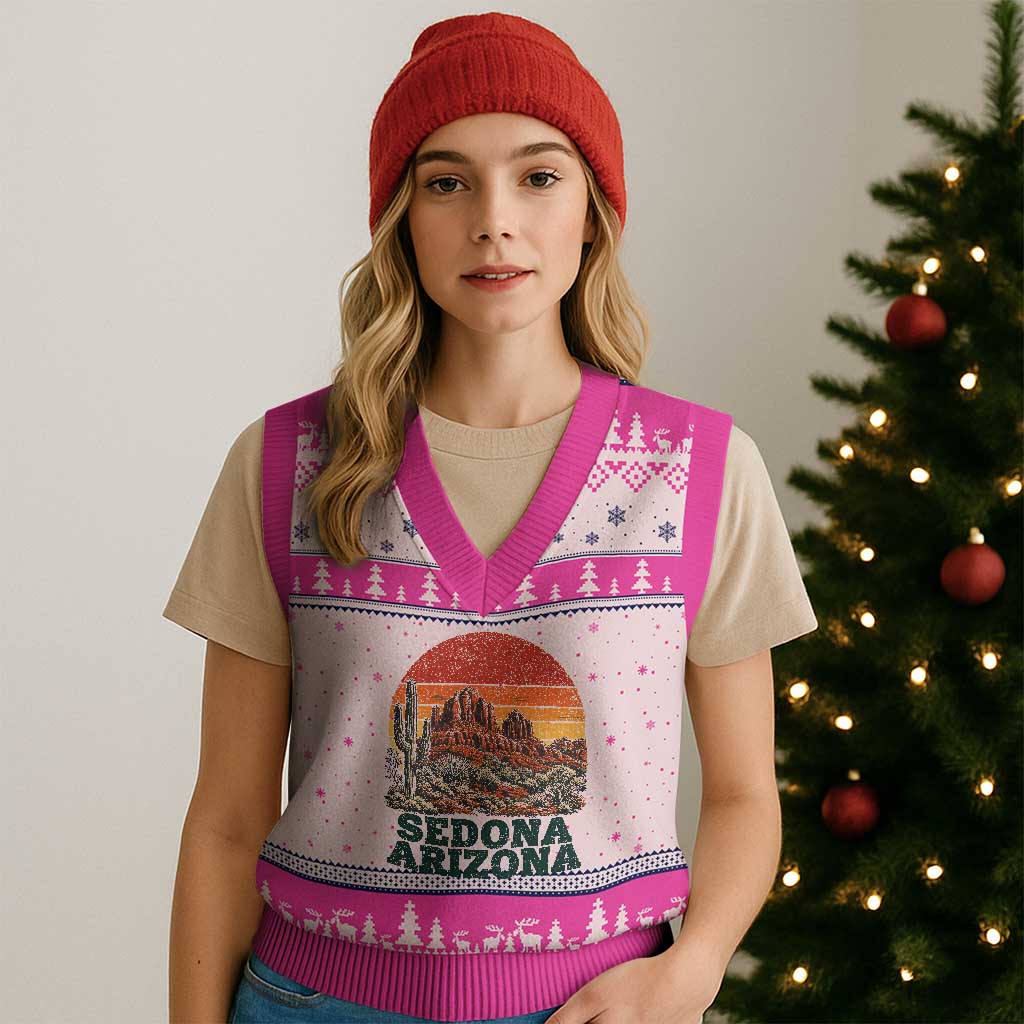 Retro Sedona Arizona Mountain V-Neck Knit Sweater Vest Southwest Hiking Outdoor Nature Souvenir