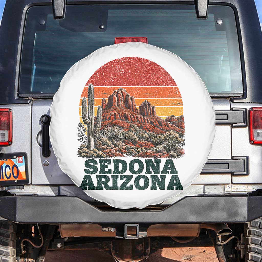 Retro Sedona Arizona Mountain Spare Tire Cover Southwest Hiking Outdoor Nature Souvenir TS14 No hole White Print Your Wear