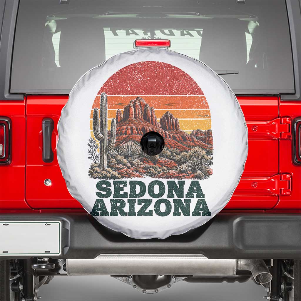 Retro Sedona Arizona Mountain Spare Tire Cover Southwest Hiking Outdoor Nature Souvenir TS14 White Print Your Wear
