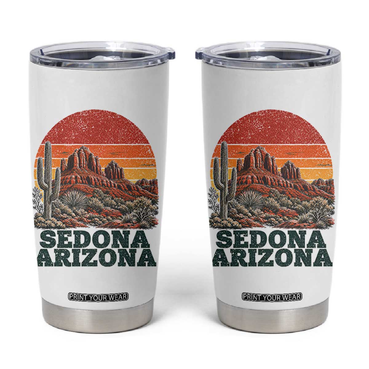 Retro Sedona Arizona Mountain Tumbler Cup Southwest Hiking Outdoor Nature Souvenir TS14 White Print Your Wear