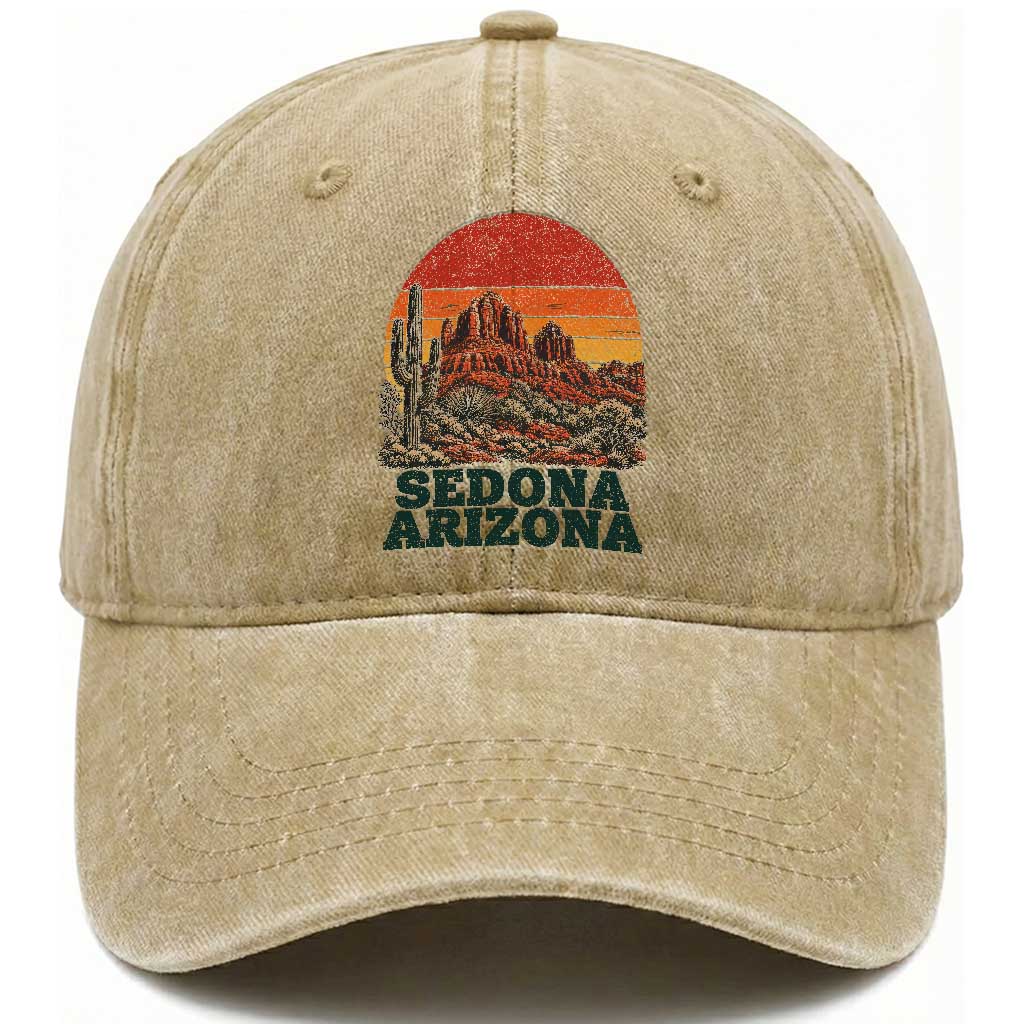 Retro Sedona Arizona Mountain Washed Cotton Baseball Cap Southwest Hiking Outdoor Nature Souvenir TS14 Print Your Wear