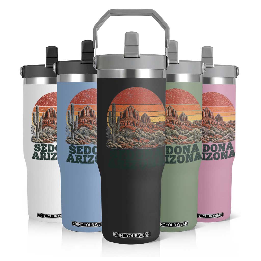 Retro Sedona Arizona Mountain Flip Straw Tumbler Southwest Hiking Outdoor Nature Souvenir