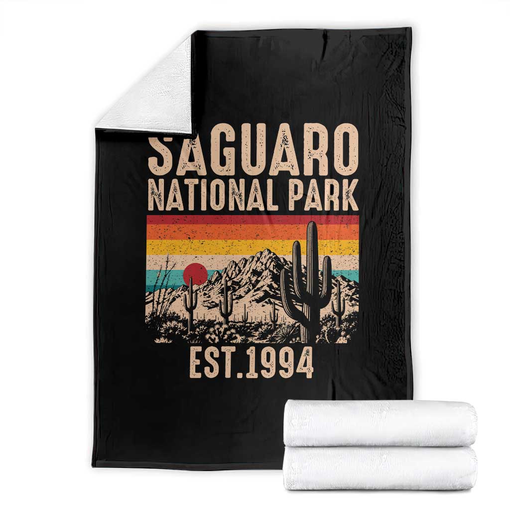 Retro Saguaro National Park Arizona EST 1994 Throw Blanket Desert Cactus Sunset Hiking Camping Nature Souvenir TS14 Black Print Your Wear