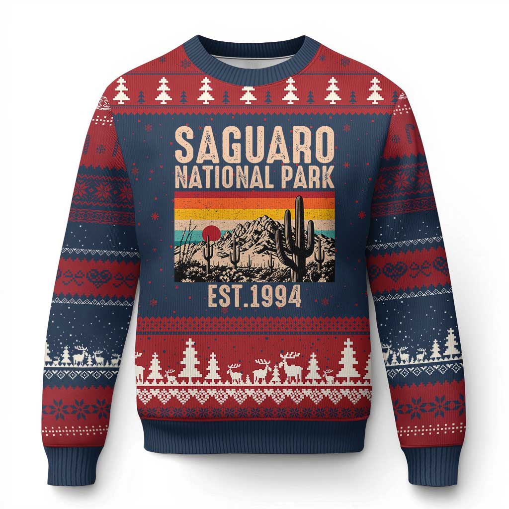 Retro Saguaro National Park Arizona EST 1994 Ugly Christmas Sweater Desert Cactus Sunset Hiking Camping Nature Souvenir TS14 Navy Red Print Your Wear