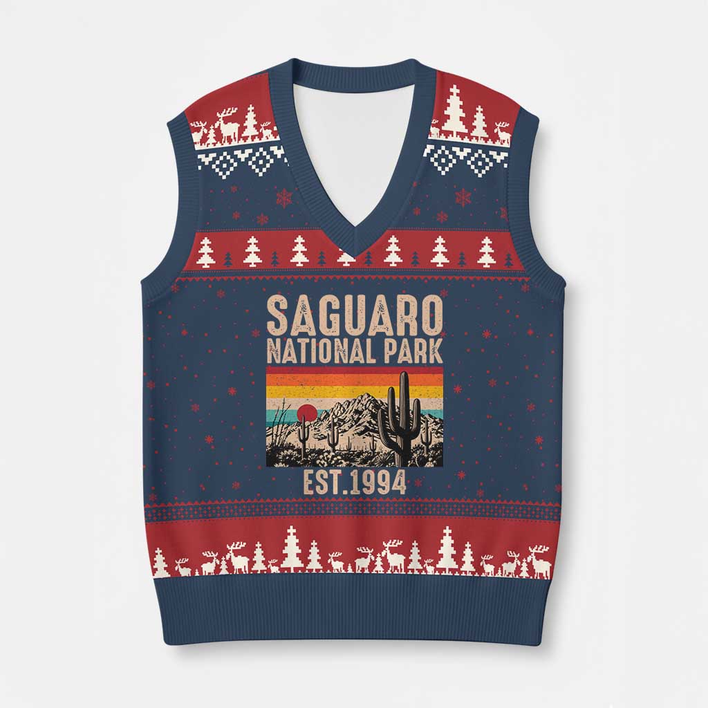 Retro Saguaro National Park Arizona EST 1994 V-Neck Knit Sweater Vest Desert Cactus Sunset Hiking Camping Nature Souvenir