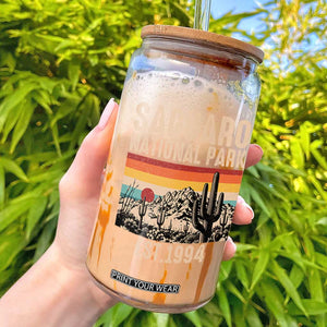 Retro Saguaro National Park Arizona EST 1994 Glass Can Desert Cactus Sunset Hiking Camping Nature Souvenir
