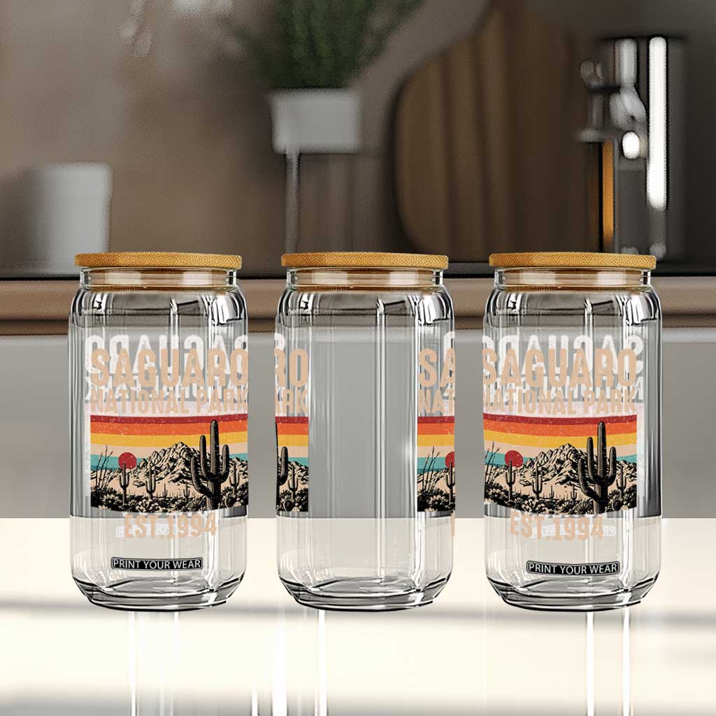 Retro Saguaro National Park Arizona EST 1994 Glass Can Desert Cactus Sunset Hiking Camping Nature Souvenir