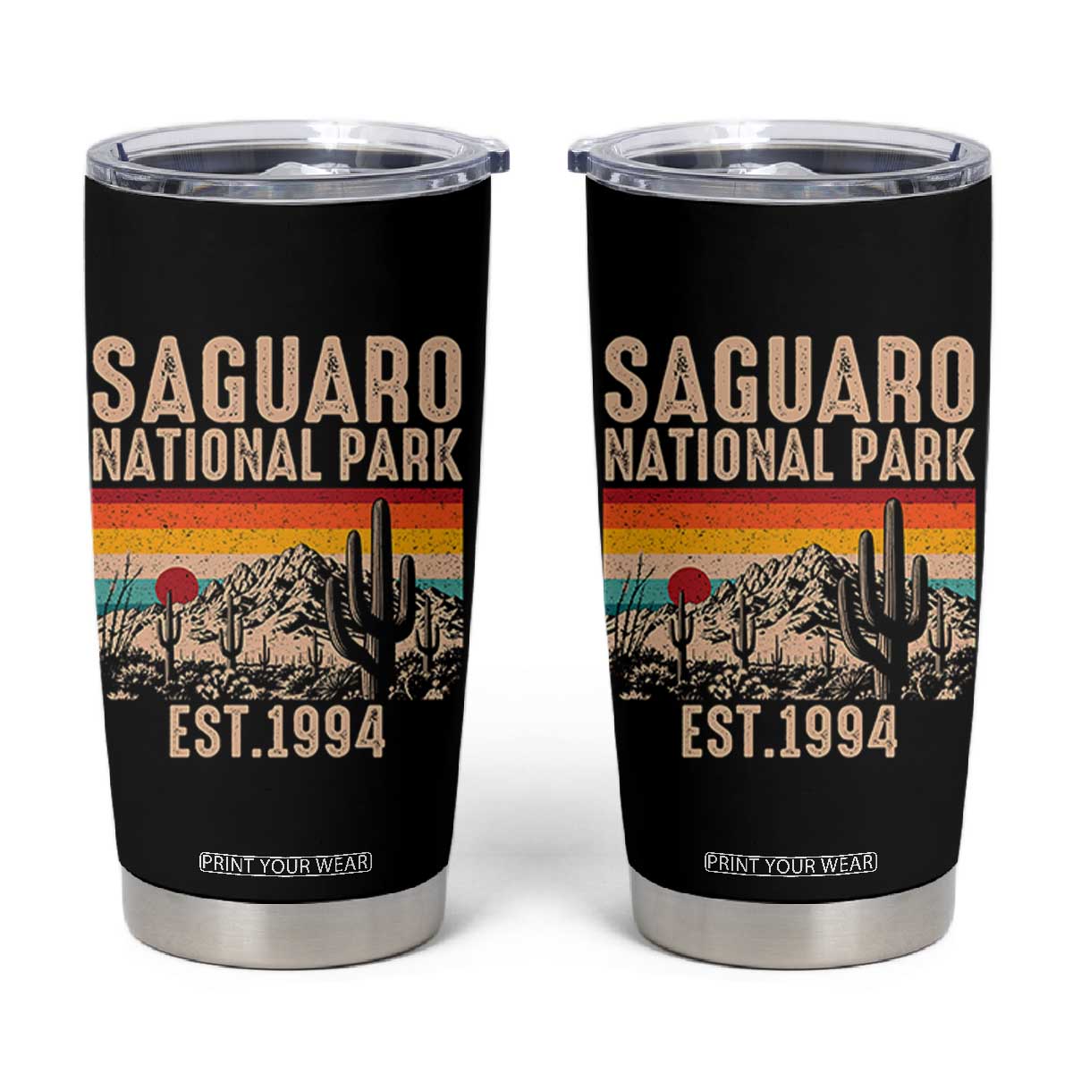 Retro Saguaro National Park Arizona EST 1994 Tumbler Cup Desert Cactus Sunset Hiking Camping Nature Souvenir TS14 Black Print Your Wear