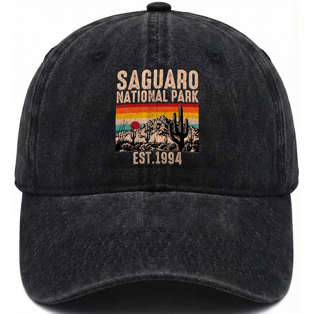 Retro Saguaro National Park Arizona EST 1994 Washed Cotton Baseball Cap Desert Cactus Sunset Hiking Camping Nature Souvenir TS14 Print Your Wear