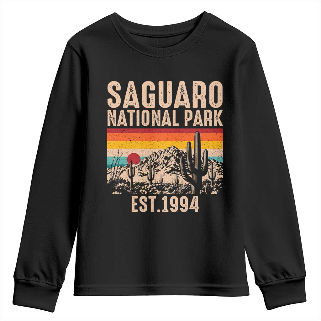 Retro Saguaro National Park Arizona EST 1994 Youth Sweatshirt Desert Cactus Sunset Hiking Camping Nature Souvenir TS14 Black Print Your Wear