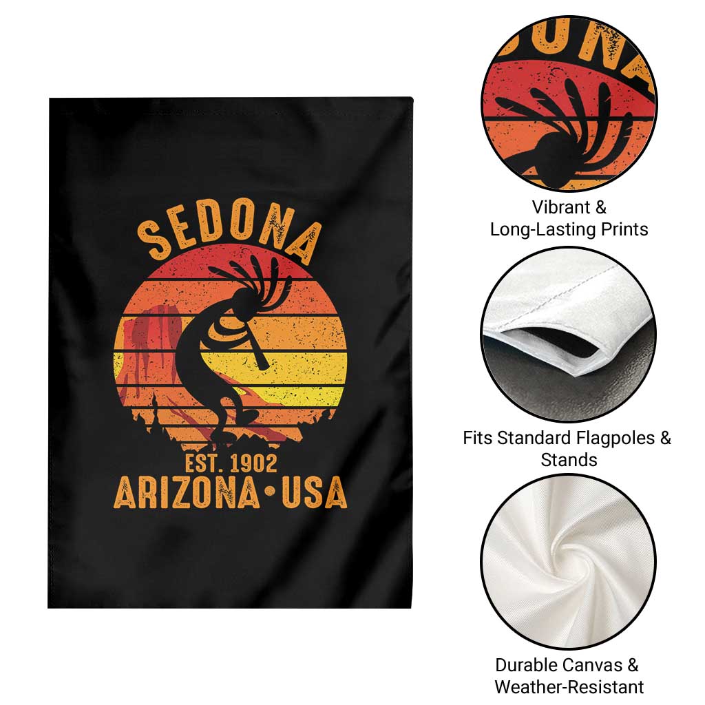 Retro Sedona Arizona Dancing Kokopelli Garden Flag Southwest Native Symbol Desert Heritage Established 1902