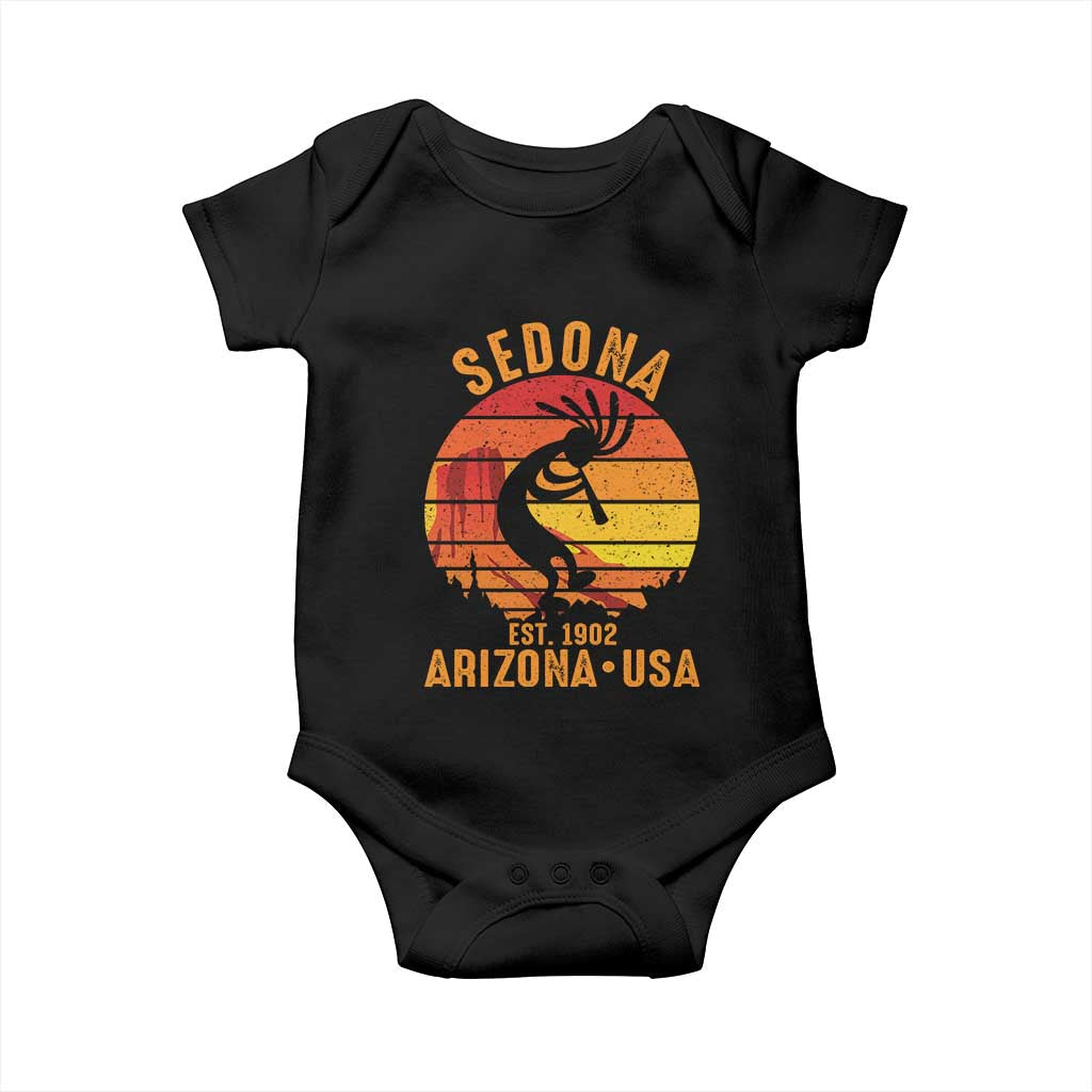 Retro Sedona Arizona Dancing Kokopelli Baby Onesie Southwest Native Symbol Desert Heritage Established 1902 TS14 Black Print Your Wear