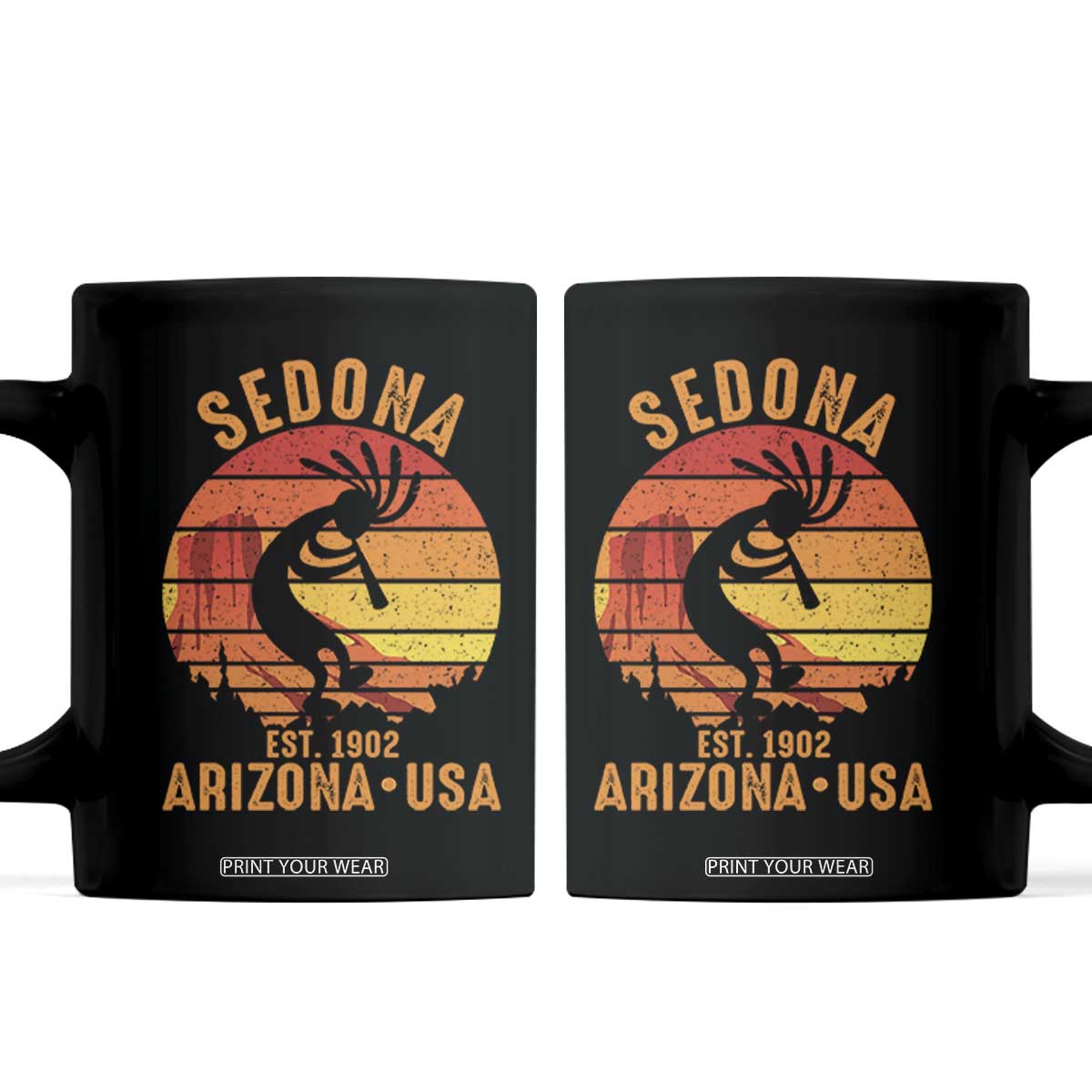 Retro Sedona Arizona Dancing Kokopelli Coffee Mug Southwest Native Symbol Desert Heritage Established 1902